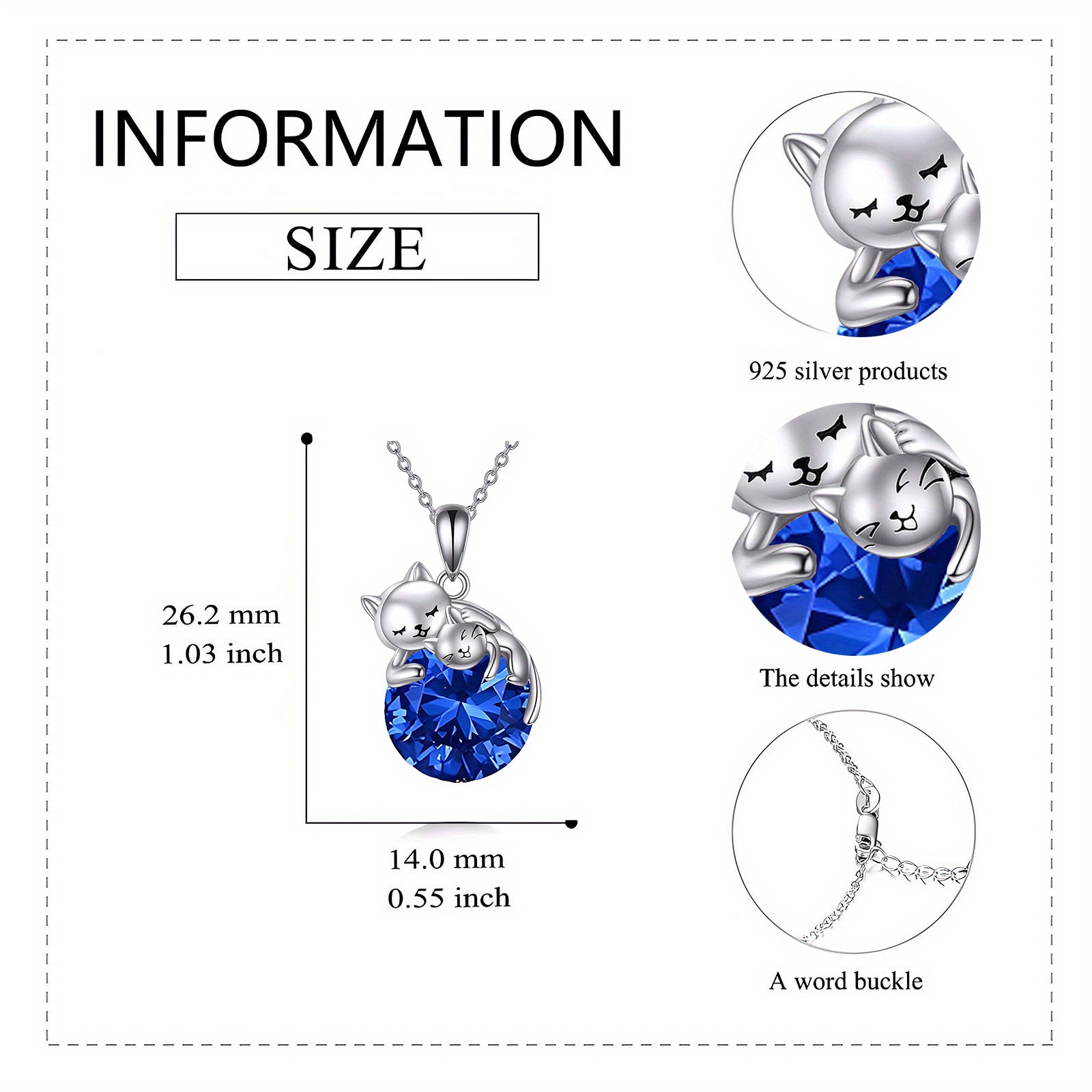 Adjustable September Birthstone Cat Necklace, 925 Sterling Silver